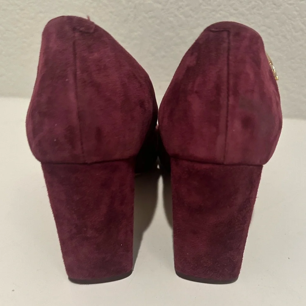 Tory Burch Elizabeth Round-Toe 85MM Pump Port Plum Chunky Heel Size 10.5